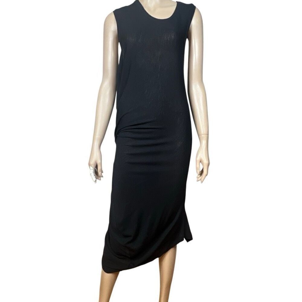 Alexander McQueen McQ Black Ribbed Wool Bland Draped Midi Dress Size M (049)